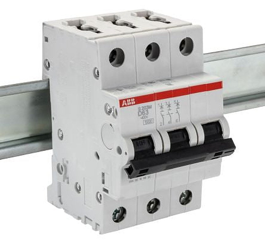ABB System Pro M Compact S200M Miniature Circuit Breaker, 3-Pole, 63A, Type D, 400V ac AC, 12 V dc DC, 15 kA Breaking