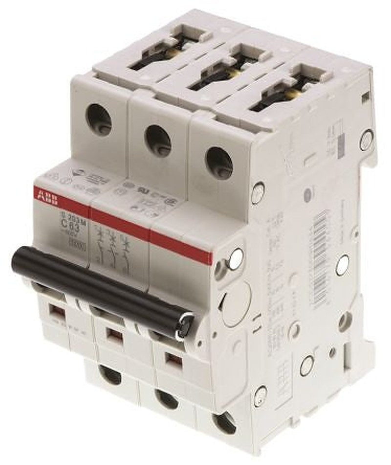 ABB System Pro M Compact S200M Miniature Circuit Breaker, 3-Pole, 63A, Type C, 440V ac AC, 125 V dc DC, 10 kA Breaking