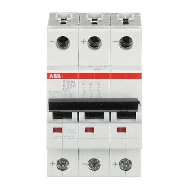 ABB System Pro M Compact S200 M UC Miniature Circuit Breaker, 3-Pole, 32A, Type K, 400V ac AC, 440 V dc DC, 10 kA