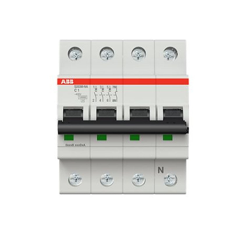 ABB System Pro M Compact S200M Miniature Circuit Breaker, 3-Pole, 1A, Type C, 400V ac AC, 125 V dc DC, 15 kA Breaking