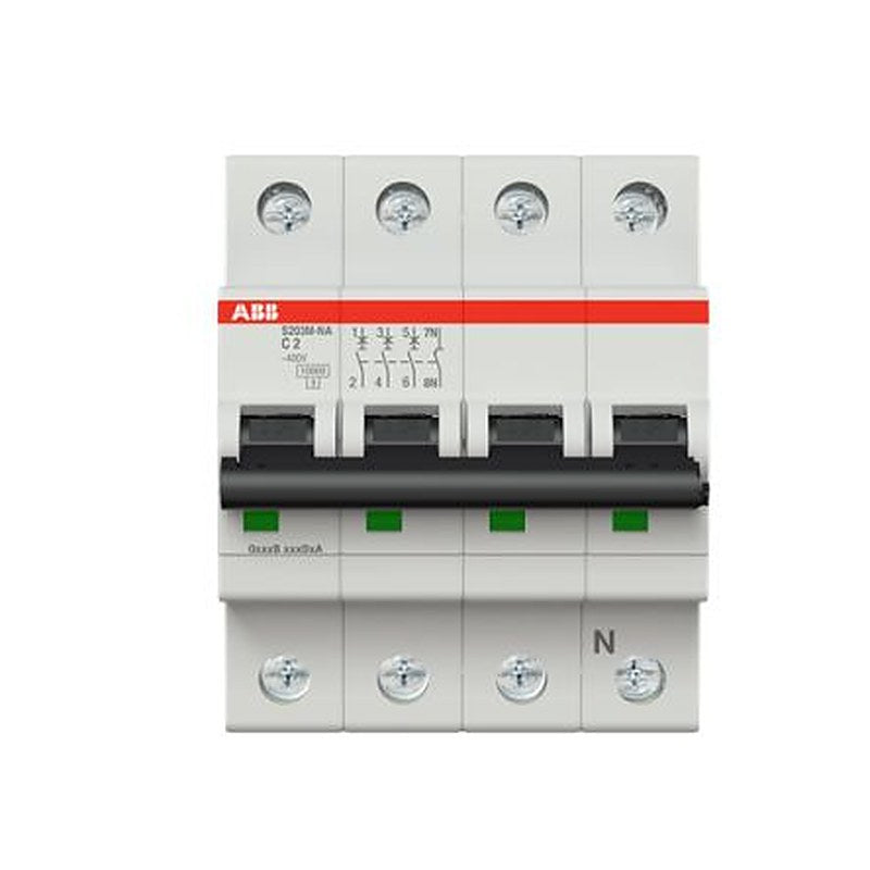 ABB System Pro M Compact S200M Miniature Circuit Breaker, 3-Pole, 2A, Type C, 400V ac AC, 125 V dc DC, 15 kA Breaking