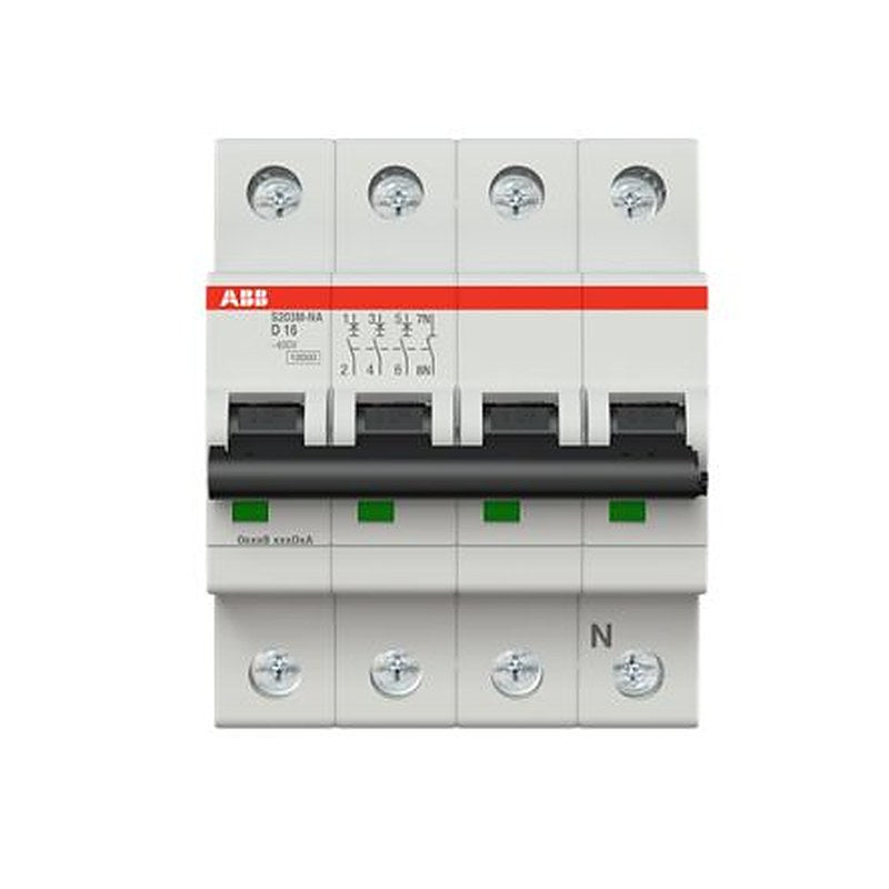ABB System Pro M Compact S200M Miniature Circuit Breaker, 3-Pole, 16A, Type D, 400V ac AC, 125 V dc DC, 15 kA Breaking