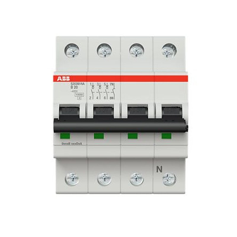 ABB System Pro M Compact S200M Miniature Circuit Breaker, 3-Pole, 20A, Type B, 400V ac AC, 125 V dc DC, 15 kA Breaking