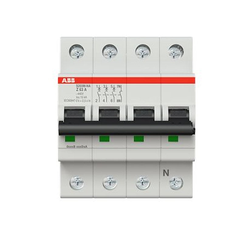 ABB System Pro M Compact S200M Miniature Circuit Breaker, 3-Pole, 63A, Type Z, 400V ac AC, 125 V dc DC, 15 kA Breaking