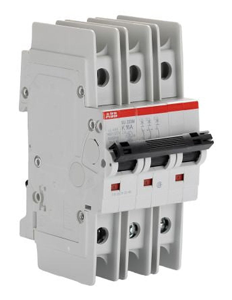 ABB System Pro M Compact SU200 M Miniature Circuit Breaker, 3-Pole, 16A, Type K, 400V ac AC, 400 V dc DC, 10 kA Breaking