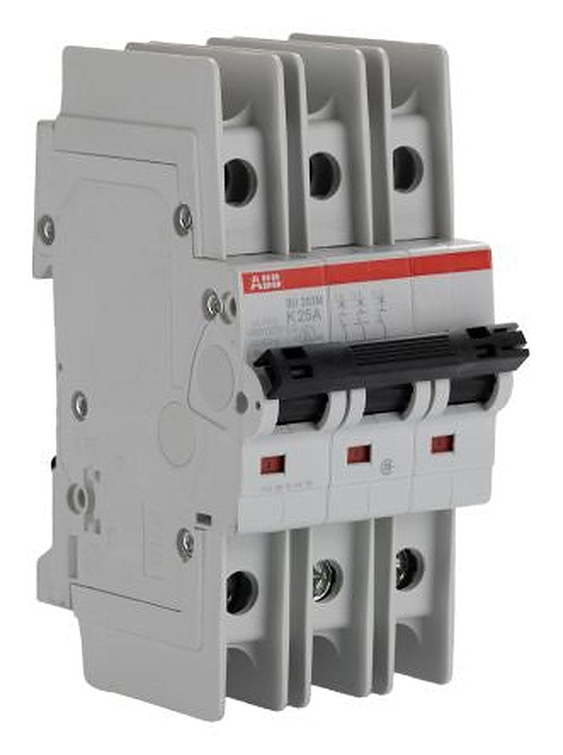 ABB System Pro M Compact SU200 M Miniature Circuit Breaker, 3-Pole, 25A, Type K, 400V ac AC, 400 V dc DC, 10 kA Breaking