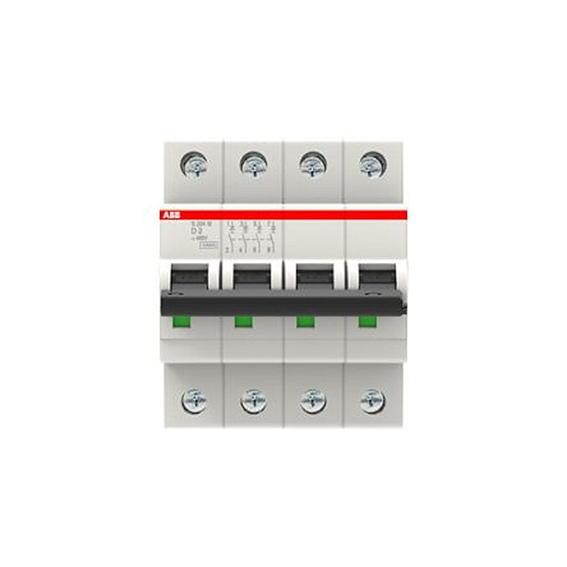 ABB System Pro M Compact S200M Miniature Circuit Breaker, 4-Pole, 2A, Type D, 400V ac AC, 125 V dc DC, 15 kA Breaking