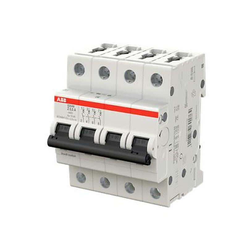 ABB System Pro M Compact S200M Miniature Circuit Breaker, 4-Pole, 0.5A, Type Z, 400V ac AC, 125 V dc DC, 15 kA Breaking