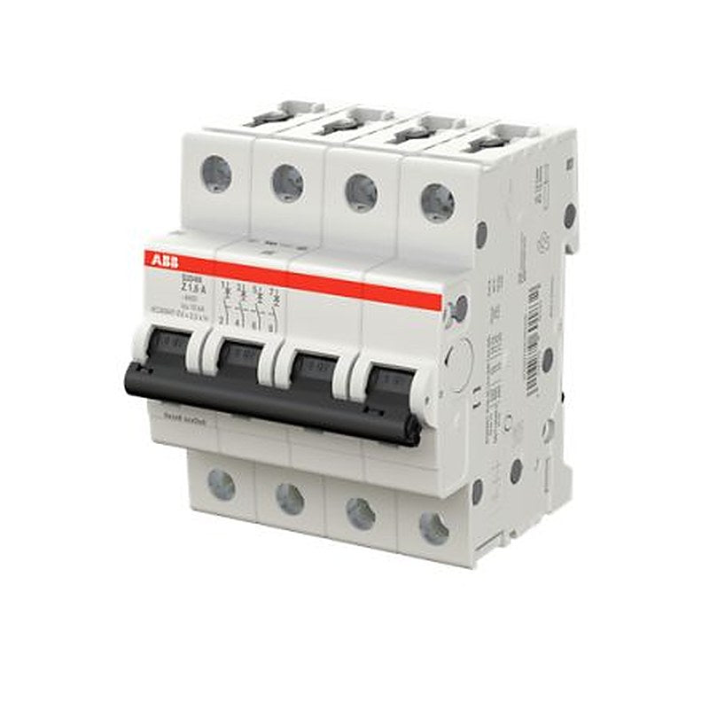 ABB System Pro M Compact S200M Miniature Circuit Breaker, 4-Pole, 1.6A, Type Z, 400V ac AC, 125 V dc DC, 15 kA Breaking