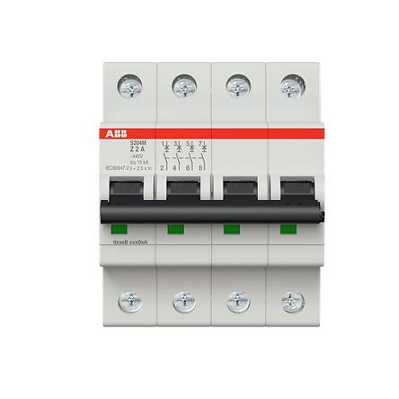 ABB System Pro M Compact S200M Miniature Circuit Breaker, 4-Pole, 2A, Type Z, 400V ac AC, 125 V dc DC, 15 kA Breaking