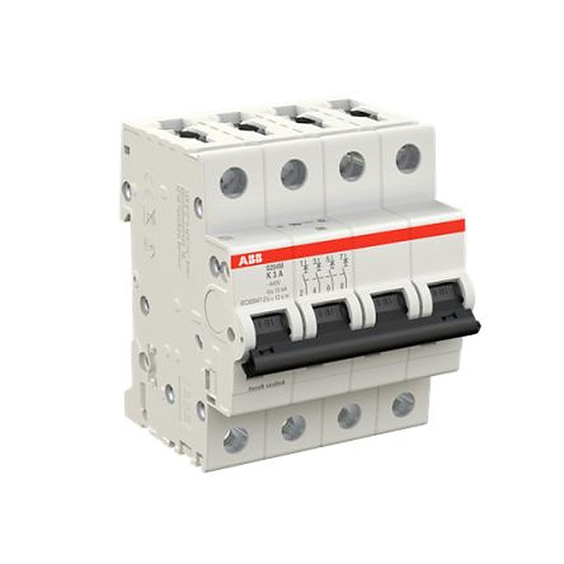 ABB System Pro M Compact S200M Miniature Circuit Breaker, 4-Pole, 3A, Type K, 400V ac AC, 125 V dc DC, 15 kA Breaking