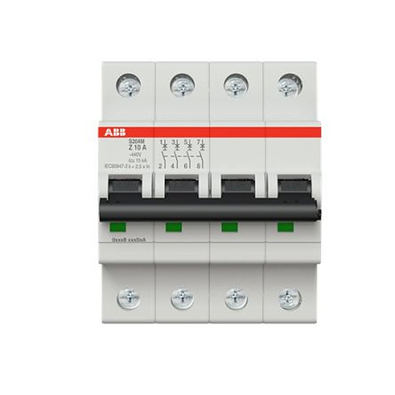 ABB System Pro M Compact S200M Miniature Circuit Breaker, 4-Pole, 10A, Type Z, 400V ac AC, 125 V dc DC, 15 kA Breaking