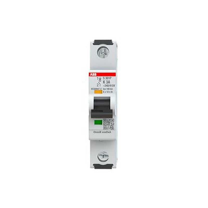 ABB System Pro M Compact S301 Miniature Circuit Breaker, 1-Pole, 3A, Type K, 415V ac AC, 125 V dc DC, 25 kA Breaking