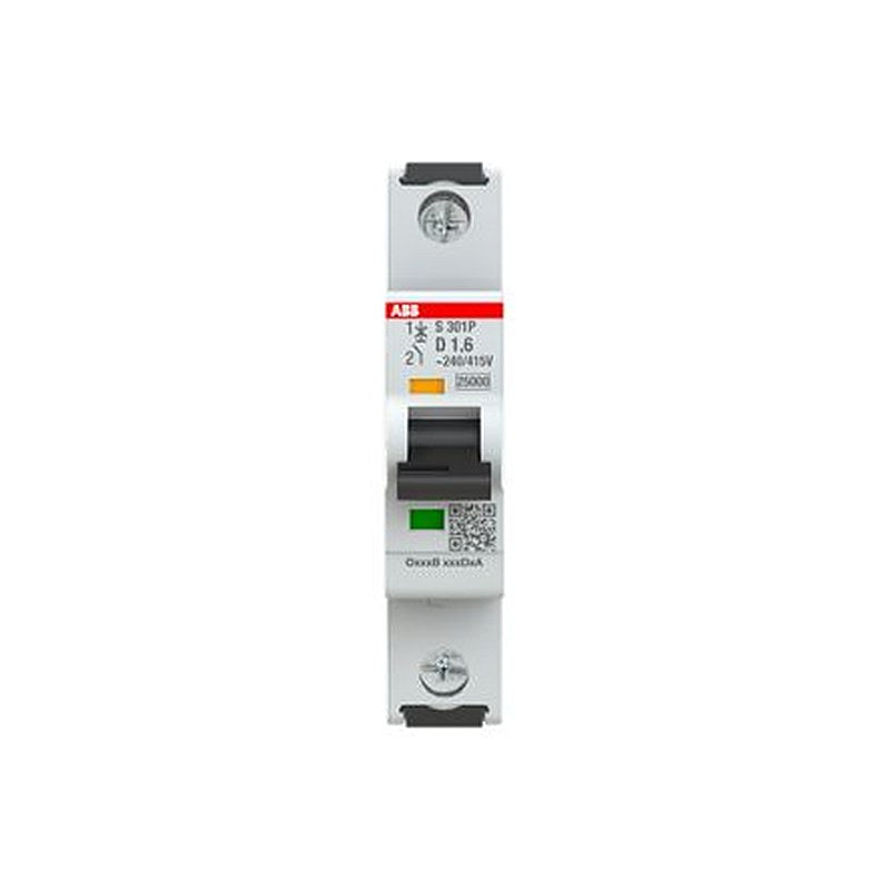 ABB System Pro M Compact S301 Miniature Circuit Breaker, 1-Pole, 1.6A, Type D, 415V ac AC, 125 V dc DC, 25 kA Breaking