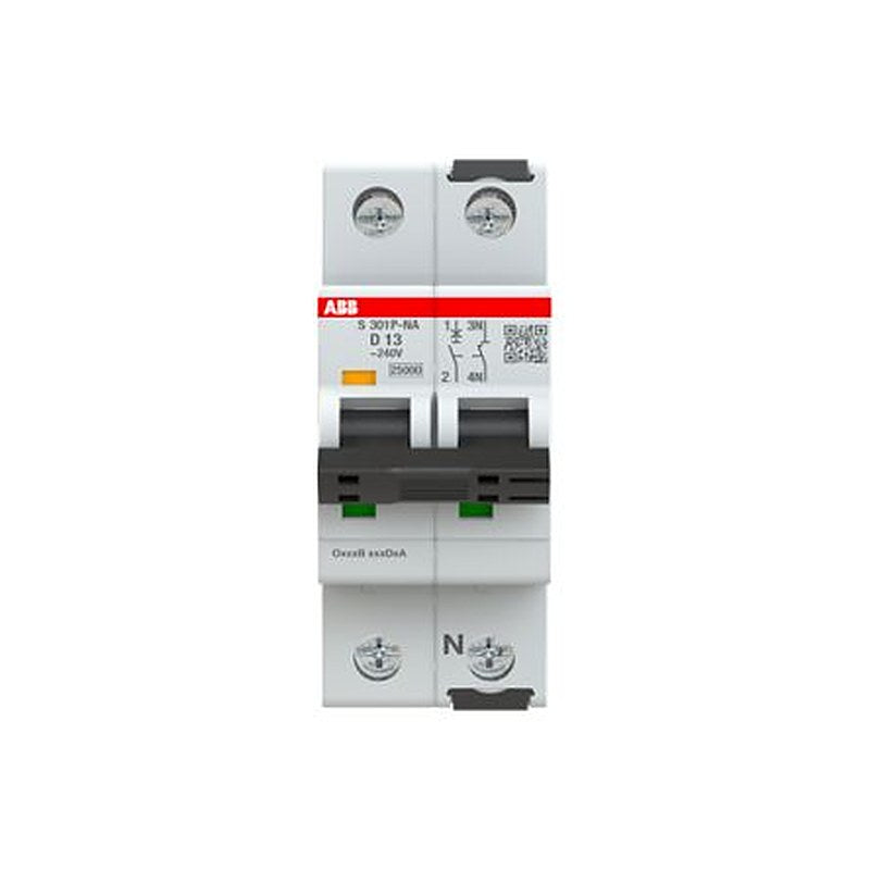 ABB System Pro M Compact S300P Miniature Circuit Breaker, 1-Pole, 13A, Type D, 240V ac AC, 72 V dc DC, 25 kA Breaking