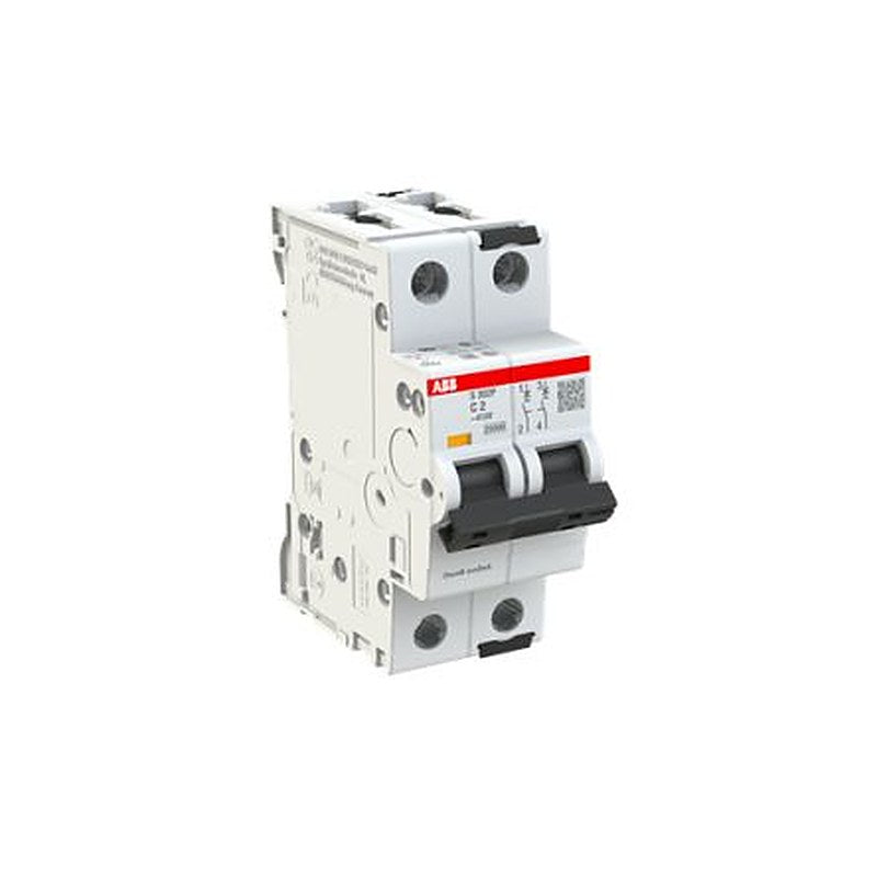 ABB S302 Miniature Circuit Breaker, 2-Pole, 2A, Type C, 415V ac AC, 125 V dc DC, 25 kA Breaking Capacity