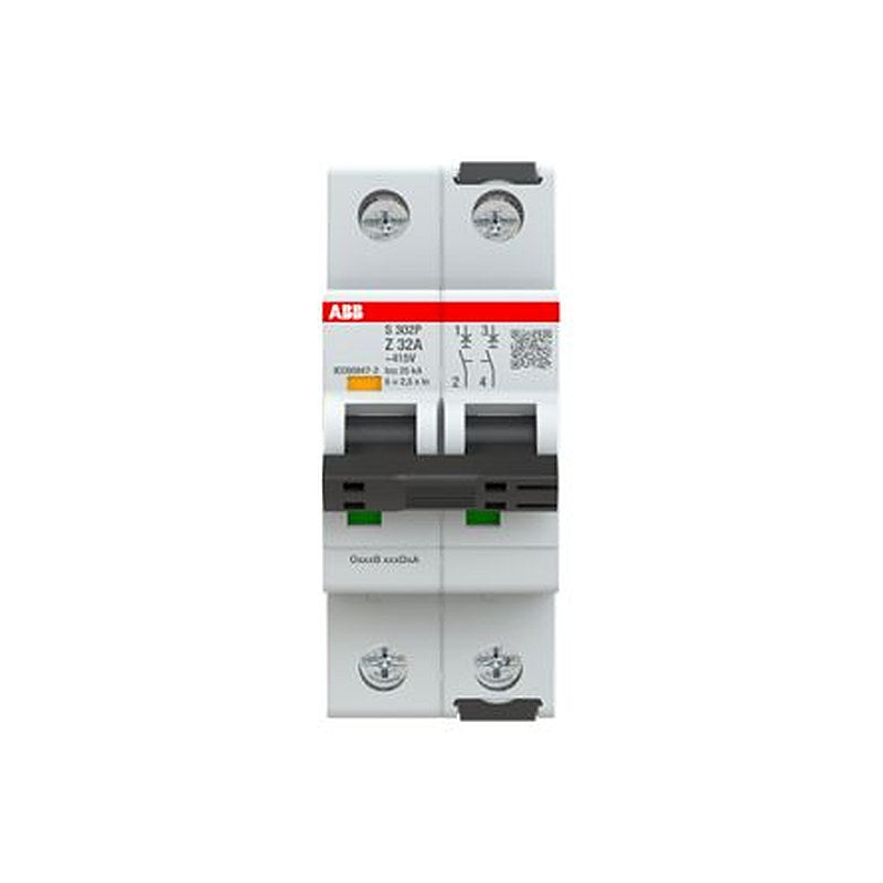 ABB System Pro M Compact S300P Miniature Circuit Breaker, 2-Pole, 32A, Type Z, 415V ac AC, 125 V dc DC, 25 kA Breaking