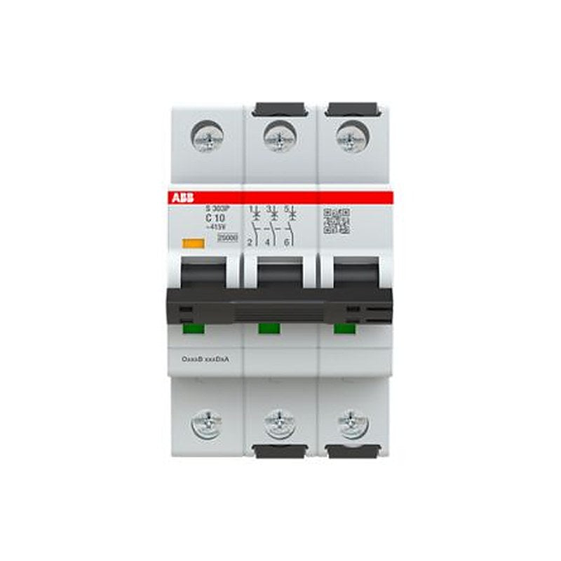 ABB System Pro M Compact S303 Miniature Circuit Breaker, 3-Pole, 10A, Type C, 415V ac AC, 125 V dc DC, 25 kA Breaking