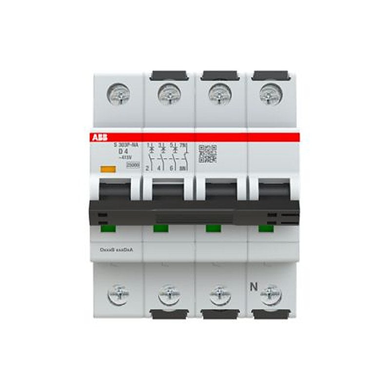 ABB System Pro M Compact S300P Miniature Circuit Breaker, 3-Pole, 4A, Type D, 415V ac AC, 125 V dc DC, 25 kA Breaking