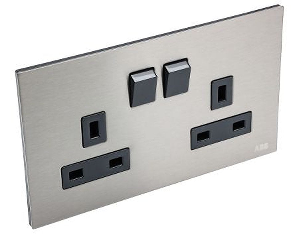 ABB AMPLIMITE 0.50 Grey 2 Gang Plug Socket, 13A, BS1363