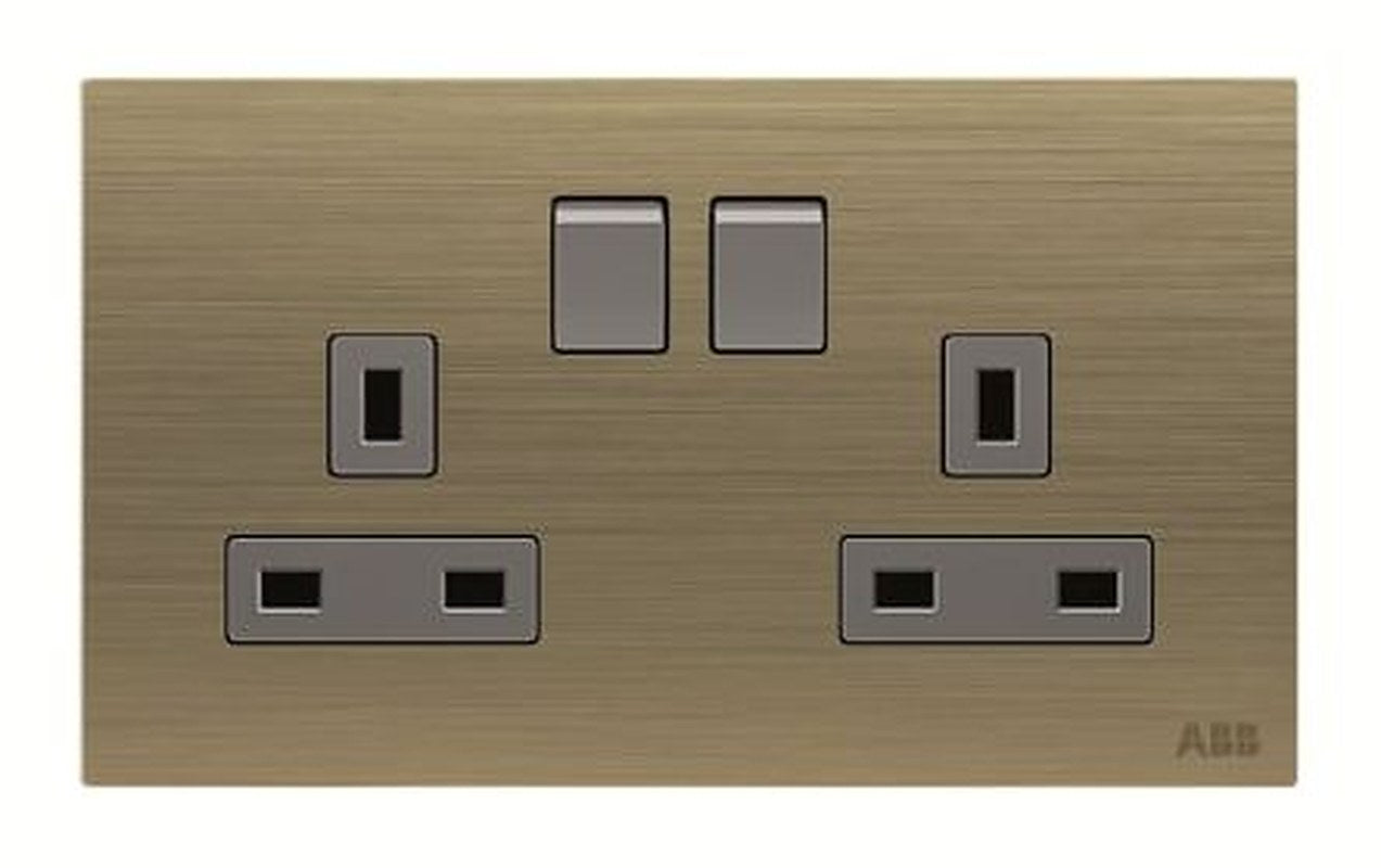 ABB Design Millenium Gold 2 Gang Plug Socket, 13A Outdoor, BS