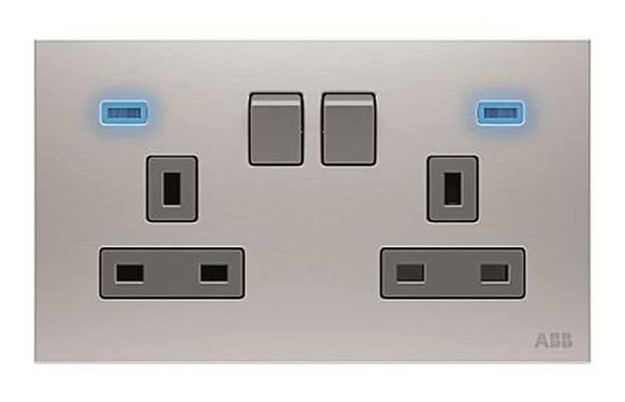 ABB Light Grey 2 Gang Plug Socket, 13A Outdoor, BS
