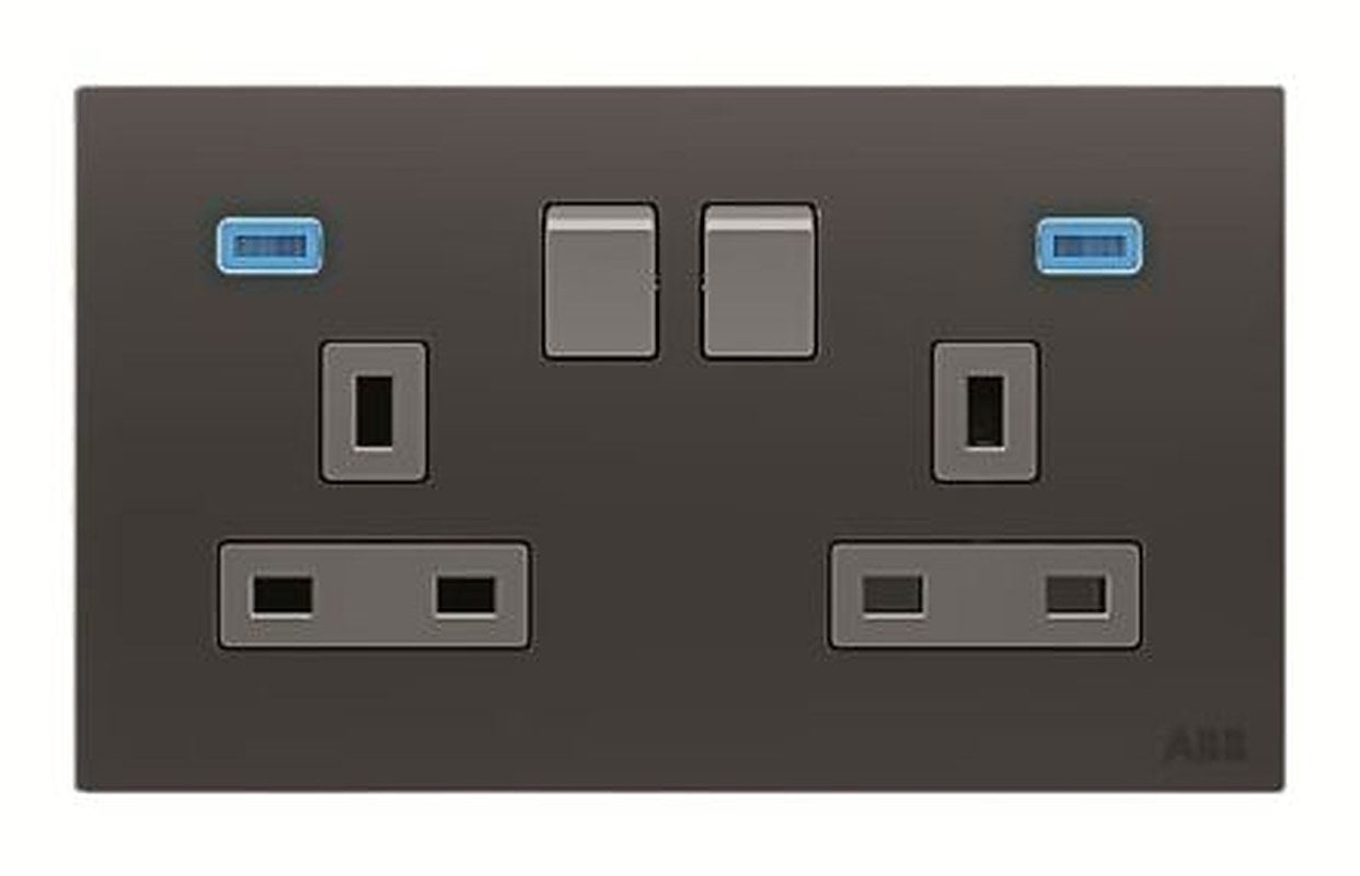 ABB Black 2 Gang Plug Socket, 13A Indoor, BS