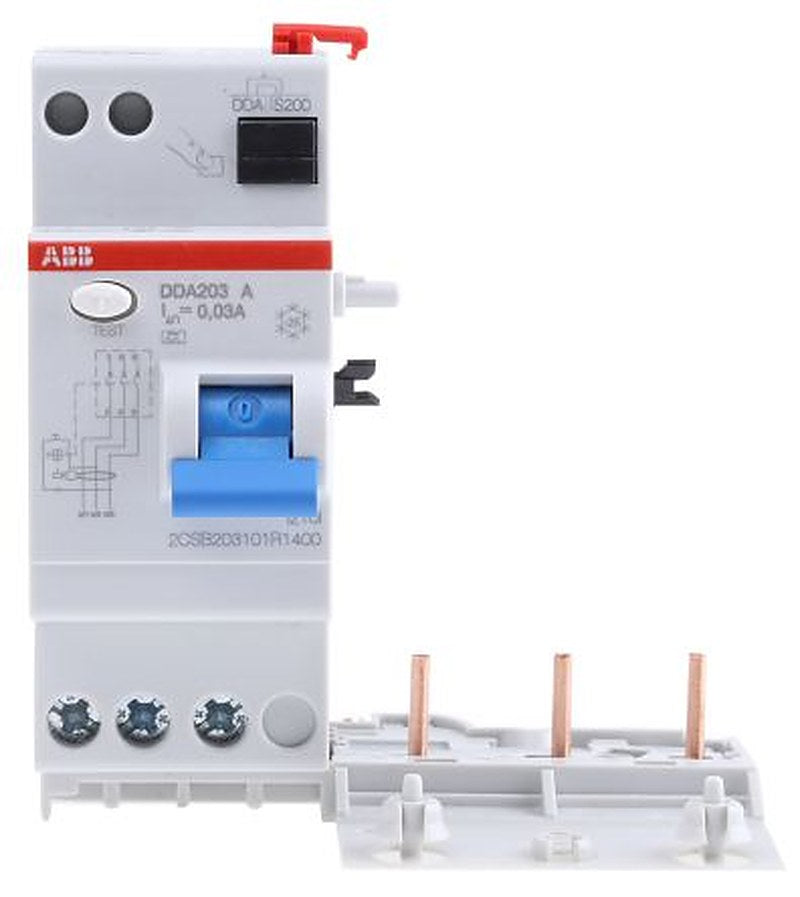 ABB DDA 200 A Series RCD Switch, 40A, 3-Pole, 30 mA, Type A, 0.3 A 400V ac