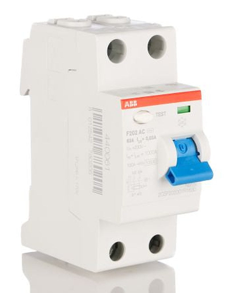 ABB F200 Series Residual Current Circuit Breaker, 63A, 2-Pole, 30 mA, Type AC, 0.03 A 400V ac