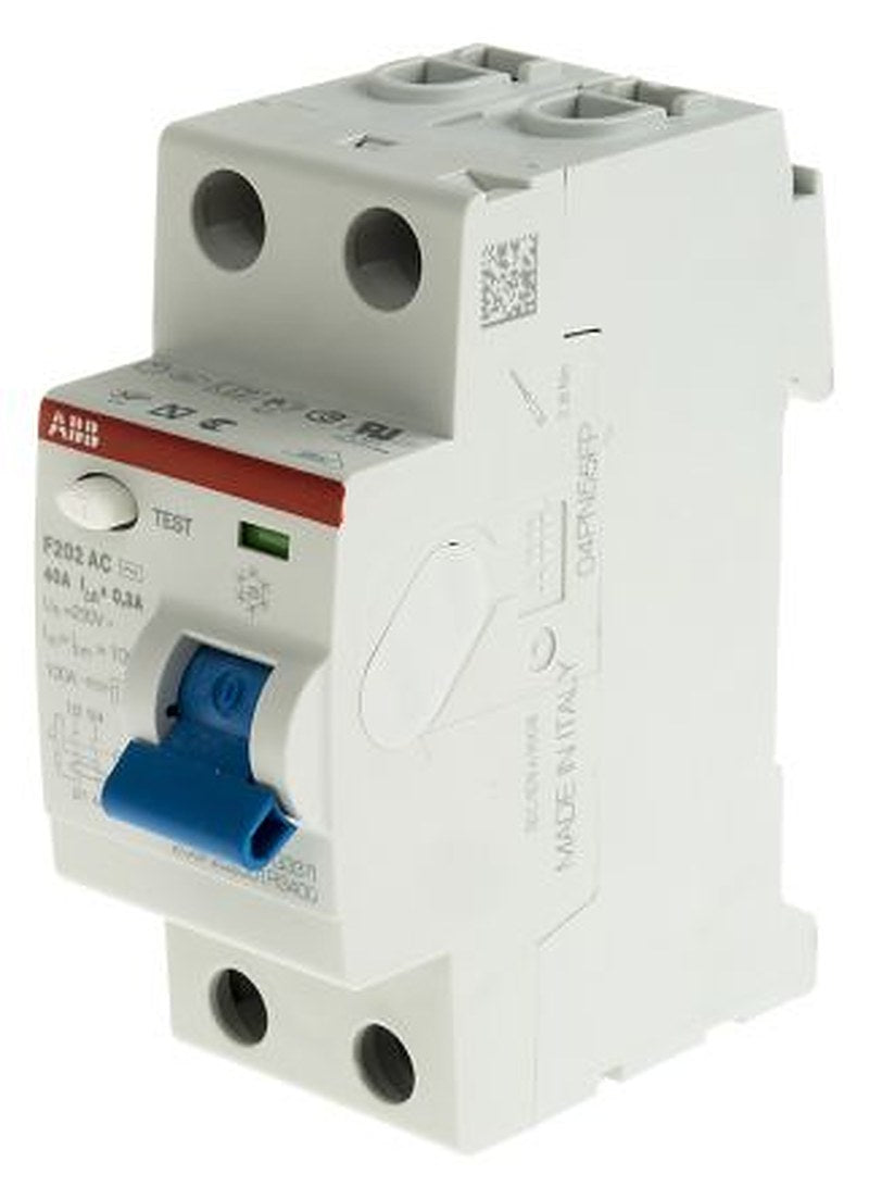 ABB F200 Series Residual Current Circuit Breaker, 40A, 2-Pole, 300 mA, Type AC, 0.3 A 400V ac