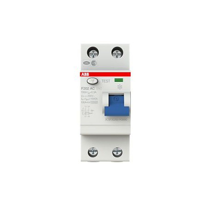 ABB F200 Series Residual Current Circuit Breaker, 100A, 2-Pole, 300 mA, Type AC, 0.5 A 400V ac