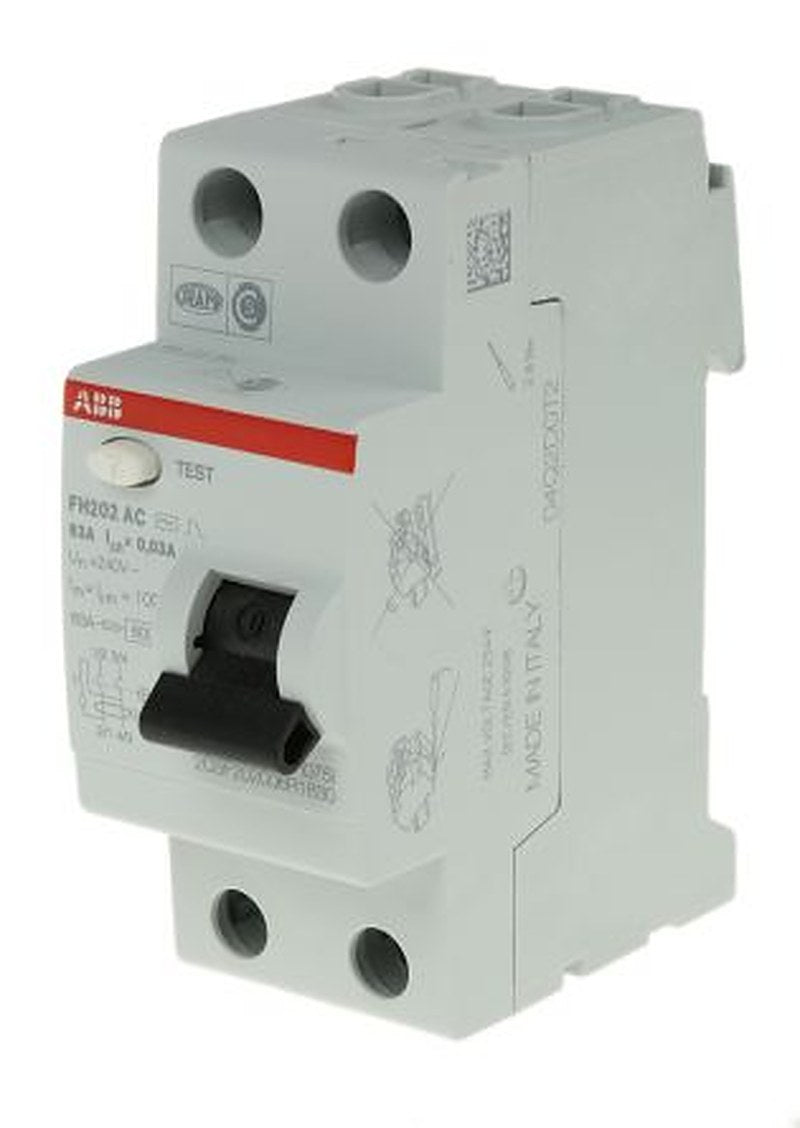 ABB FH200 Series Residual Current Circuit Breaker, 63A, 2-Pole, 30 mA, Type AC, 0.03 A 400V ac