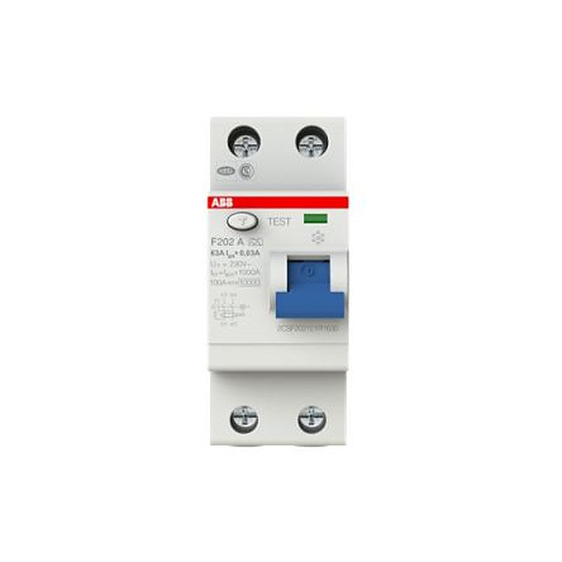 ABB F202 Series Residual Current Circuit Breaker, 63A, 2-Pole, 30 mA, Type A 230V ac