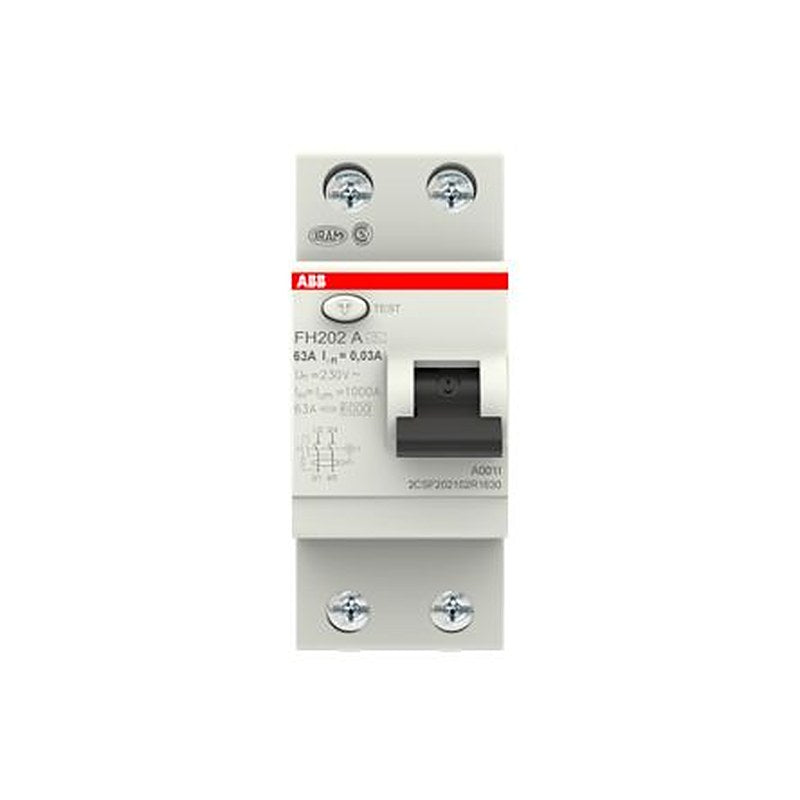 ABB FH200 Series Residual Current Circuit Breaker, 63A, 2-Pole, 30 mA, Type A, 1 kA 230V ac