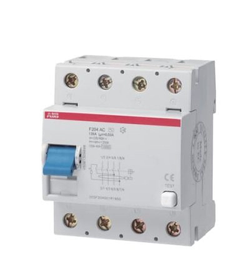ABB F200 Series Residual Current Circuit Breaker, 125A, 4-Pole, 30 mA, Type AC, 0.03 A 230V ac