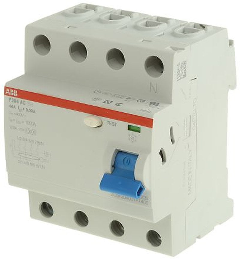 ABB F200 Series Residual Current Circuit Breaker, 63A, 4-Pole, 300 mA, Type AC, 0.3 A 400V ac