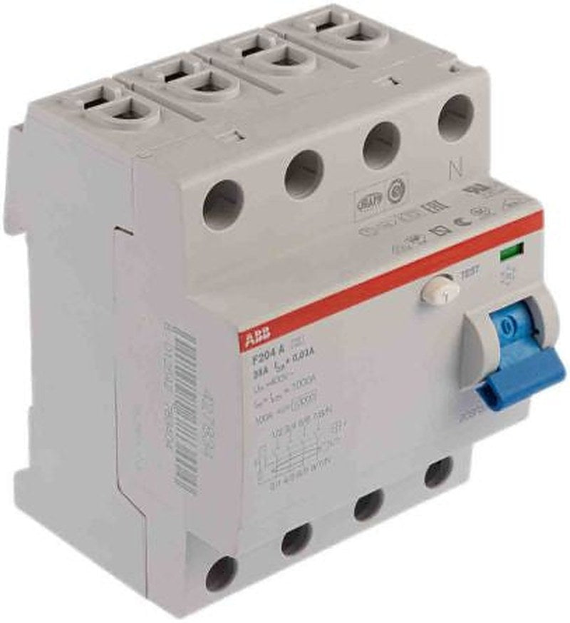 ABB F200 Series Residual Current Circuit Breaker, 25A, 4-Pole, 30 mA, Type A, 0.03 A 400V ac