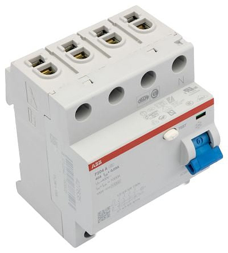 ABB F200 Series Residual Current Circuit Breaker, 40A, 4-Pole, 30 mA, Type A, 1 kA 400V ac