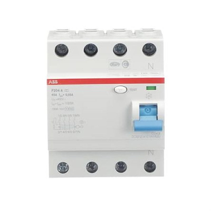ABB F200 Series Residual Current Circuit Breaker, 63A, 4-Pole, 30 mA, Type A, 0.03 A 400V ac