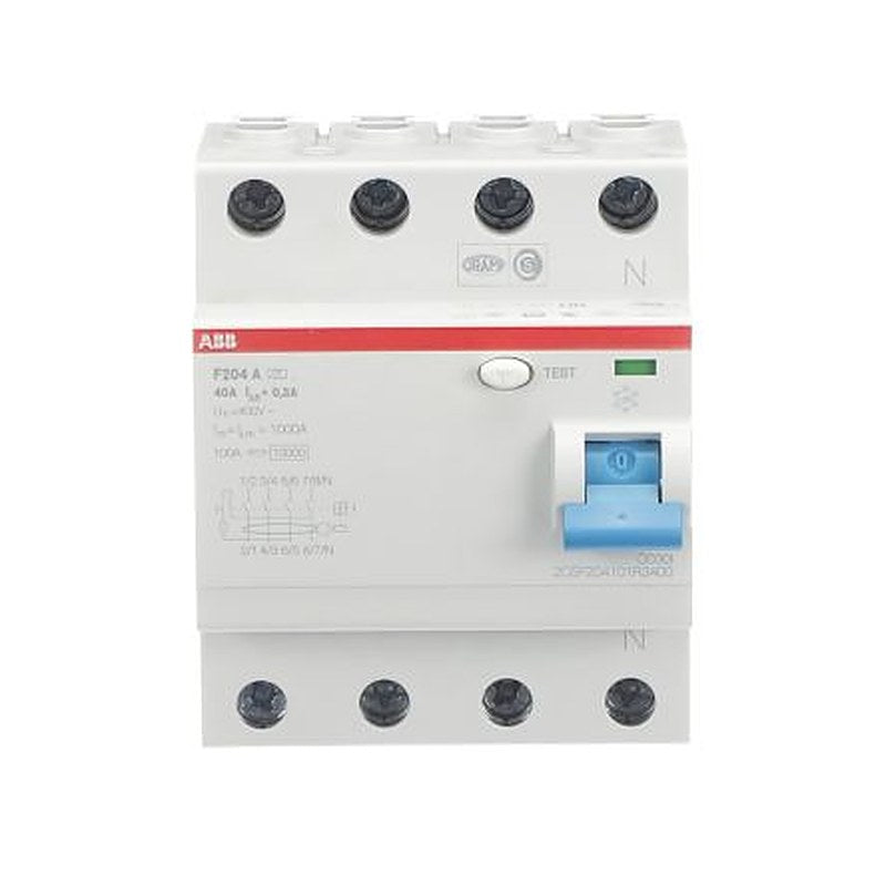 ABB F200 Series Residual Current Circuit Breaker, 40A, 4-Pole, 300 mA, Type A, 0.3 A 400V ac