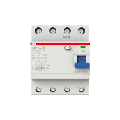 ABB F200 Series Residual Current Circuit Breaker, 80A, 4-Pole, 300 mA, Type A, 0.3 A 400V ac