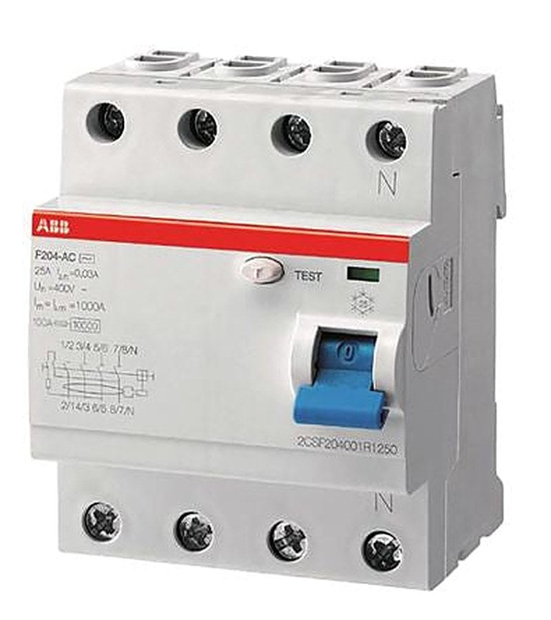 ABB F200 Series Residual Current Circuit Breaker, 63A, 4-Pole, 30 mA, Type F, 1 kA 400V ac
