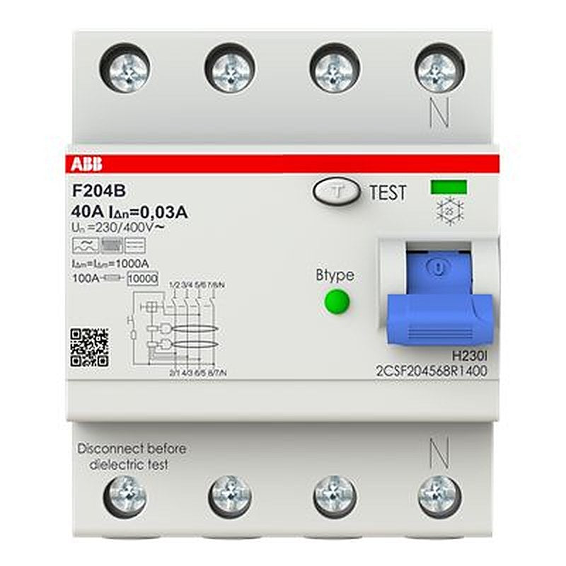 ABB F200 Series Residual Current Circuit Breaker, 40A, 4-Pole, 30 mA, Type B