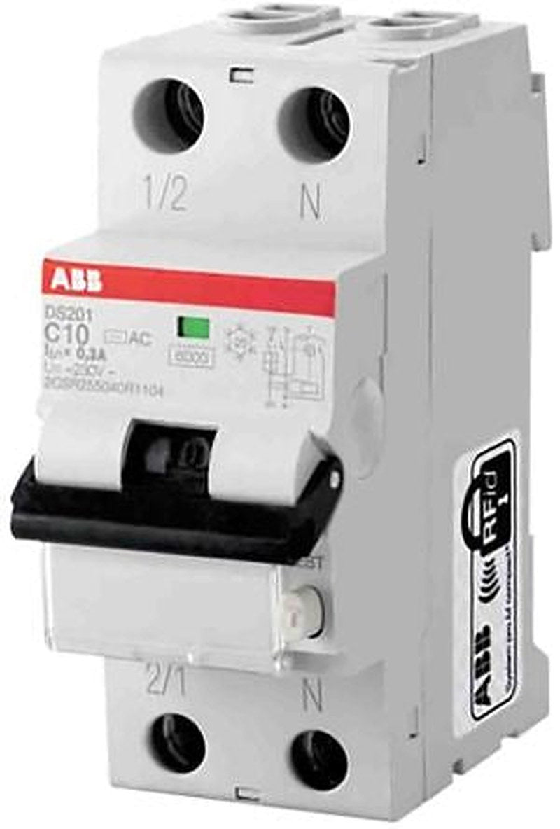 ABB Residual Current Circuit Breaker with Overload Protection, 20A Current Rating, 2-Pole, 30 mA Trip Sensitivity, Type