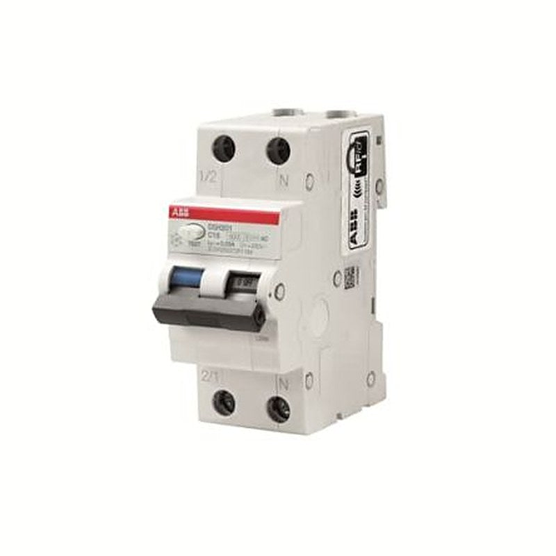 ABB Residual Current Circuit Breaker with Overload Protection, 6A Current Rating, 2-Pole, Type C, RCBO DSH201 Range,