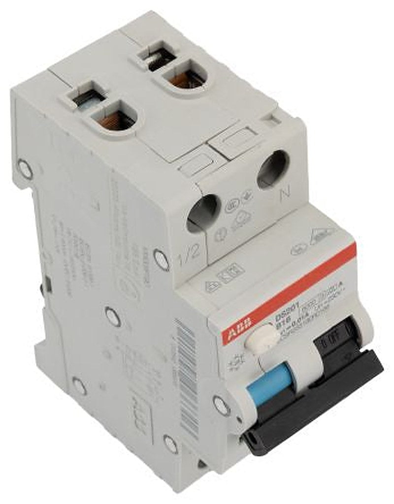 ABB Residual Current Circuit Breaker with Overload Protection, 16A Current Rating, 2-Pole, 10 mA Trip Sensitivity, Type