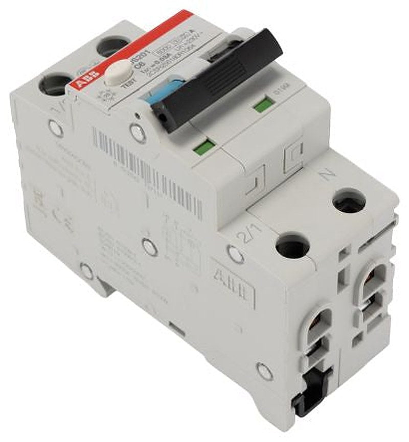 ABB Residual Current Circuit Breaker with Overload Protection, 6A Current Rating, 2-Pole, 30 mA Trip Sensitivity, Type