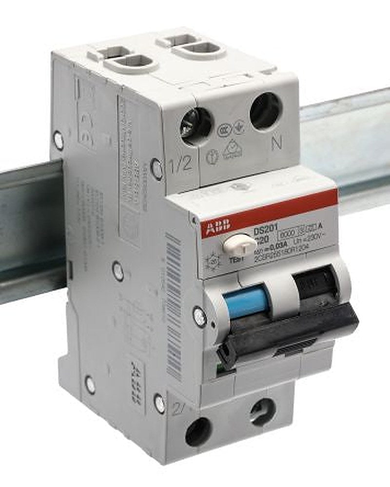 ABB Residual Current Circuit Breaker with Overload Protection, 20A Current Rating, 2-Pole, 30 mA Trip Sensitivity, Type