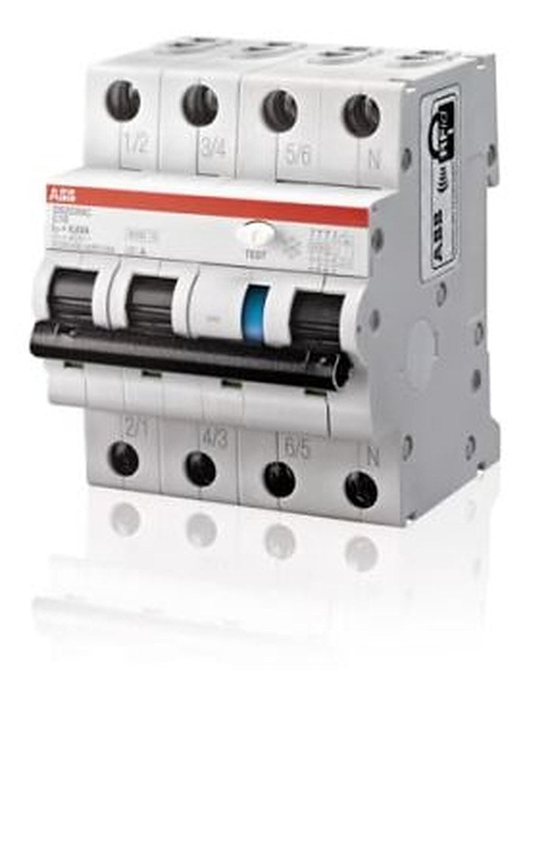 ABB Residual Current Circuit Breaker with Overload Protection, 10A Current Rating, 4-Pole, 30 mA Trip Sensitivity, Type