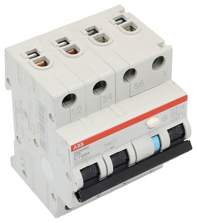 ABB Residual Current Circuit Breaker with Overload Protection, 20A Current Rating, 4-Pole, 30 mA Trip Sensitivity, Type